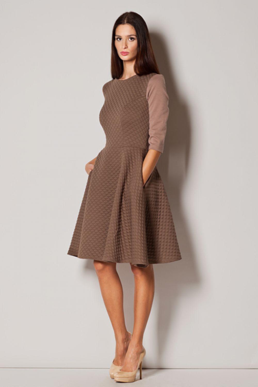 Figl daydress in beige, three-quarter sleeves, A-line fit and flare skirt