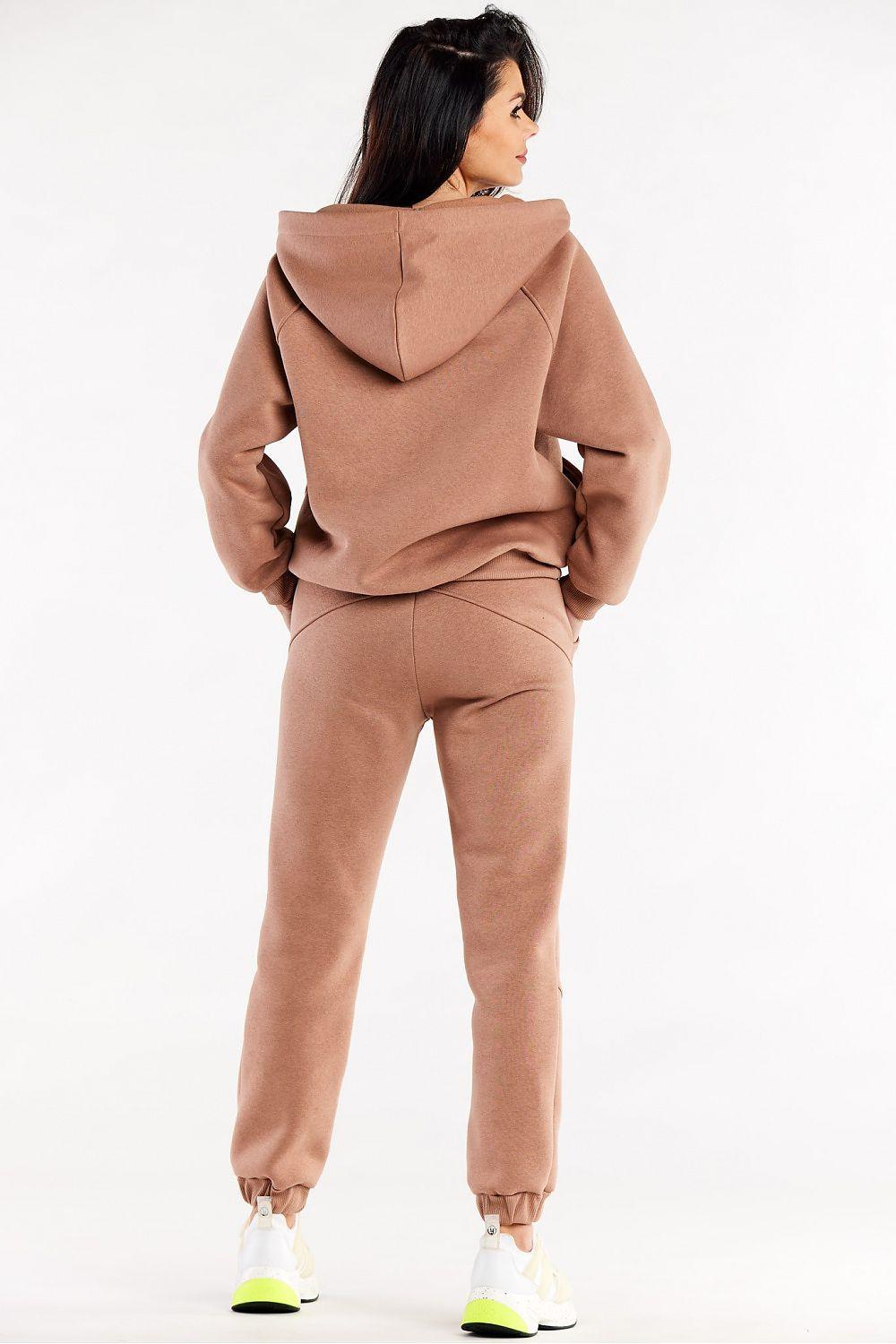 Taupe jogger tracksuit trousers with elastic cuffs and drawstring waist