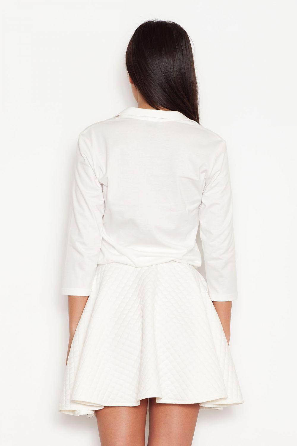 Cream long-sleeve belted daydress with flared skirt, viewed from back