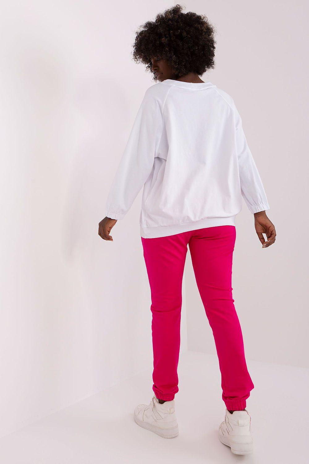 Kids two-piece outfit: white back sweatshirt, fuchsia jogger pants