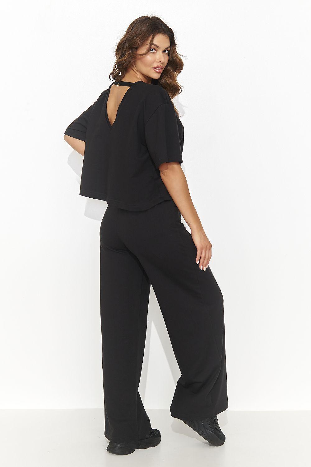 Numinou two-piece set with black V-back short-sleeve top and wide-leg trousers