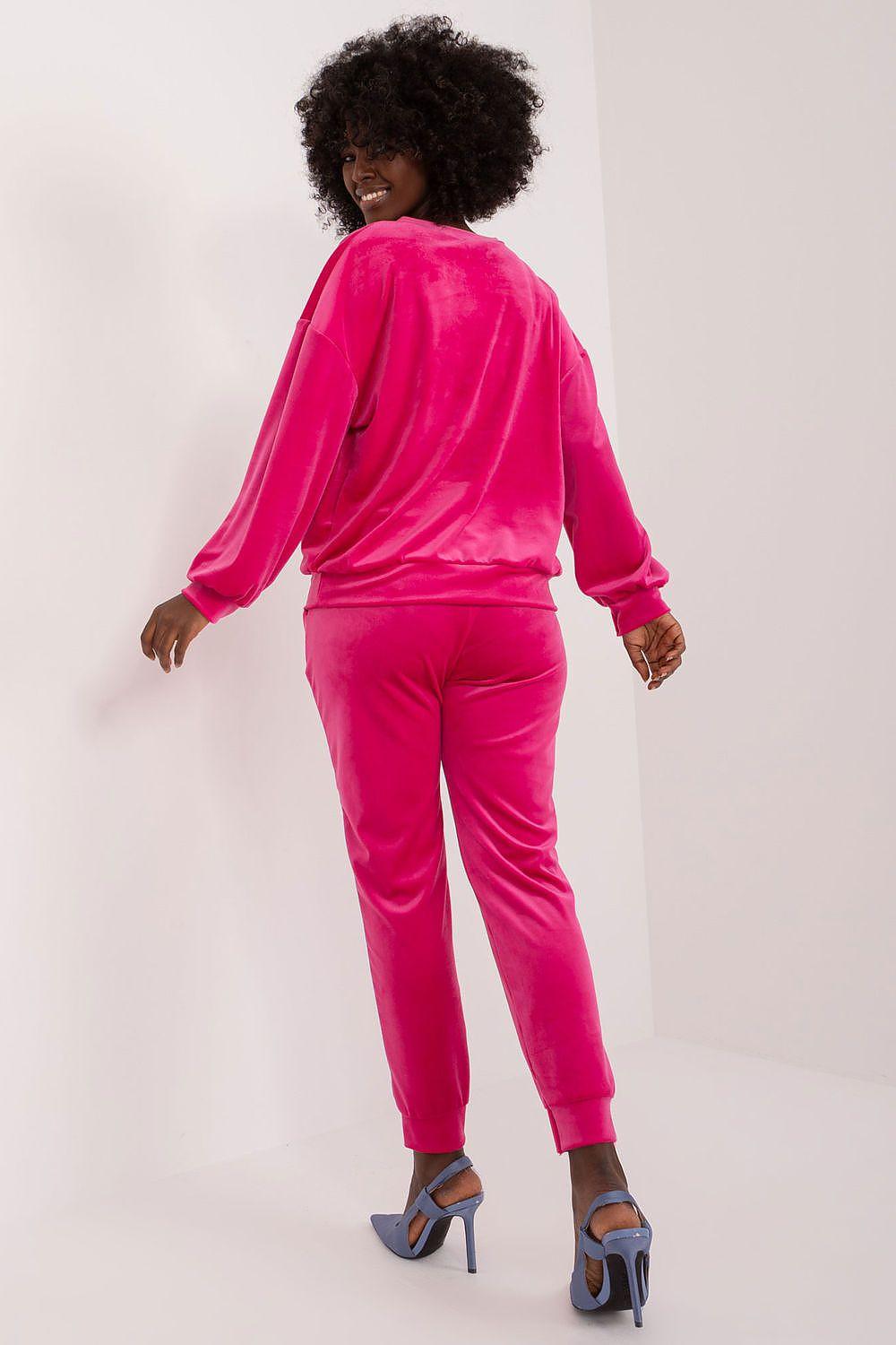 Model 193022 Italy Moda set, pink long-sleeve top and jogger pants shown from the back