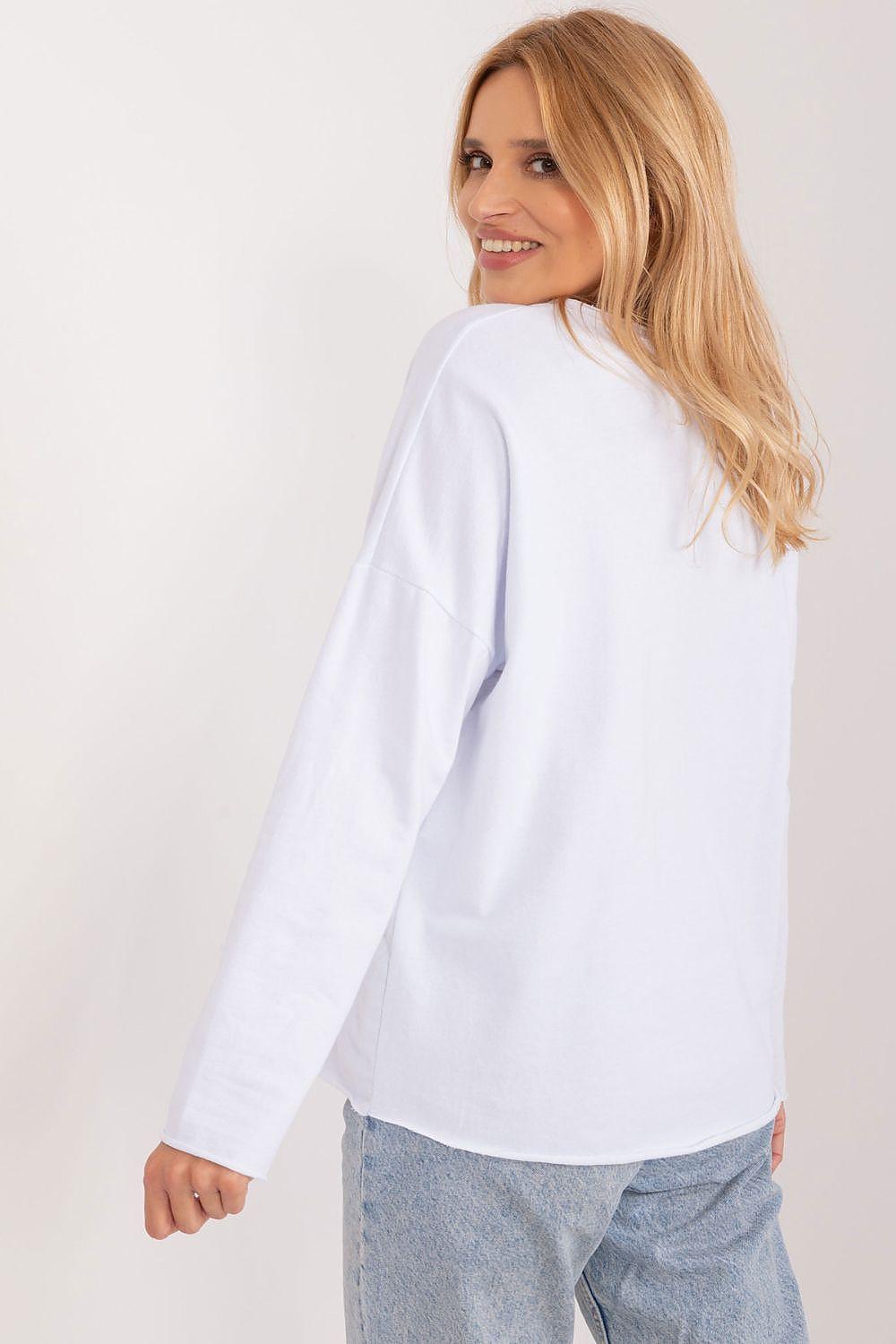 White long-sleeve blouse with V-neck, plain back view