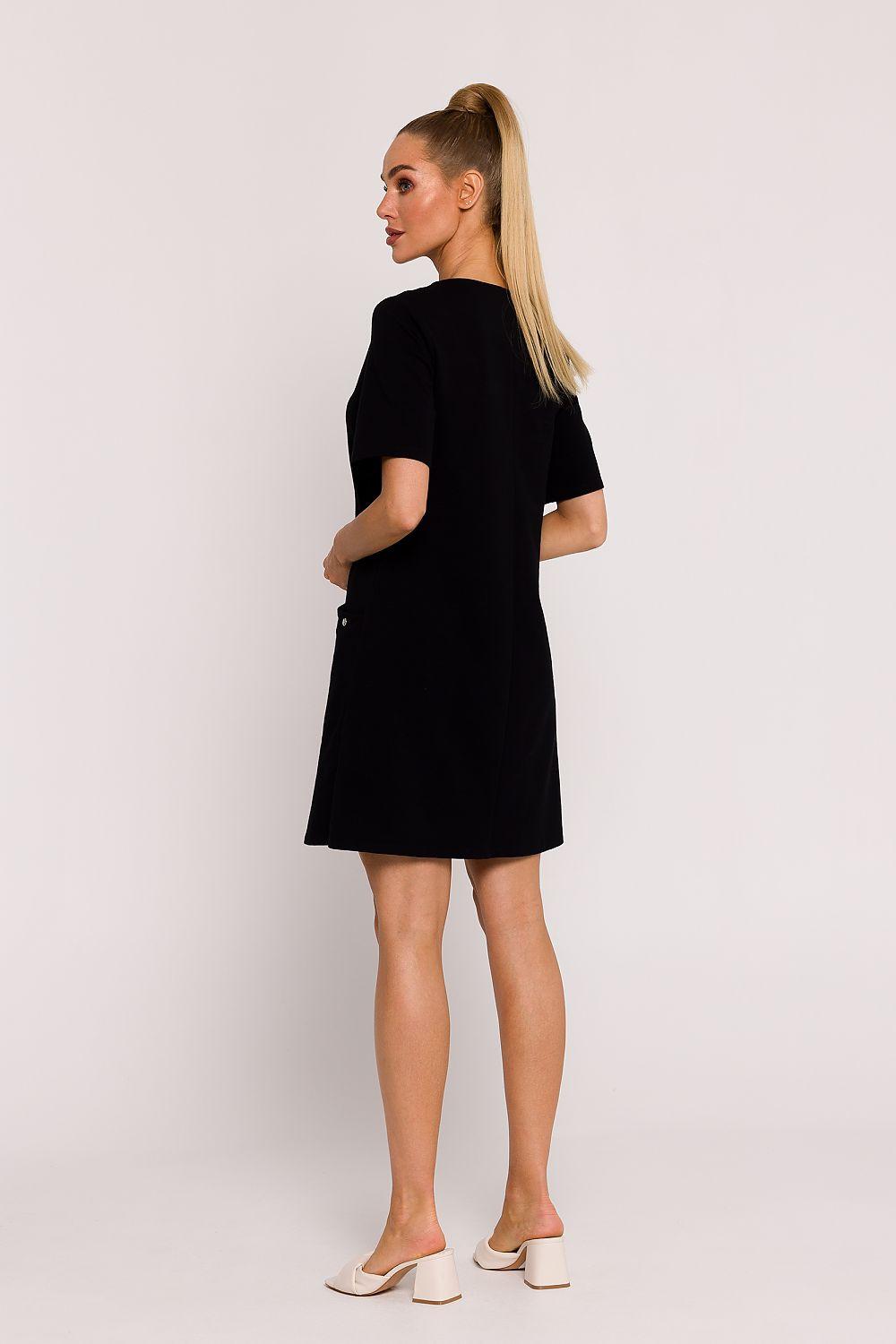 Moe daydress, black, short sleeves, above-knee length, back view