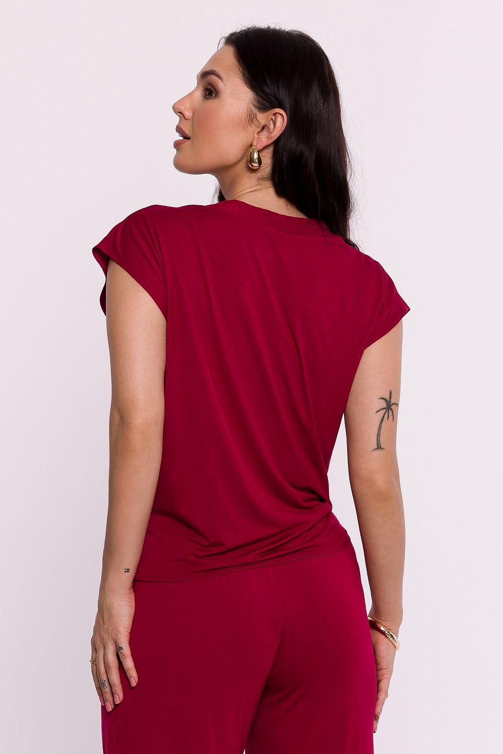 BeWear sleeveless blouse back with V-back and waist ruching, dark red