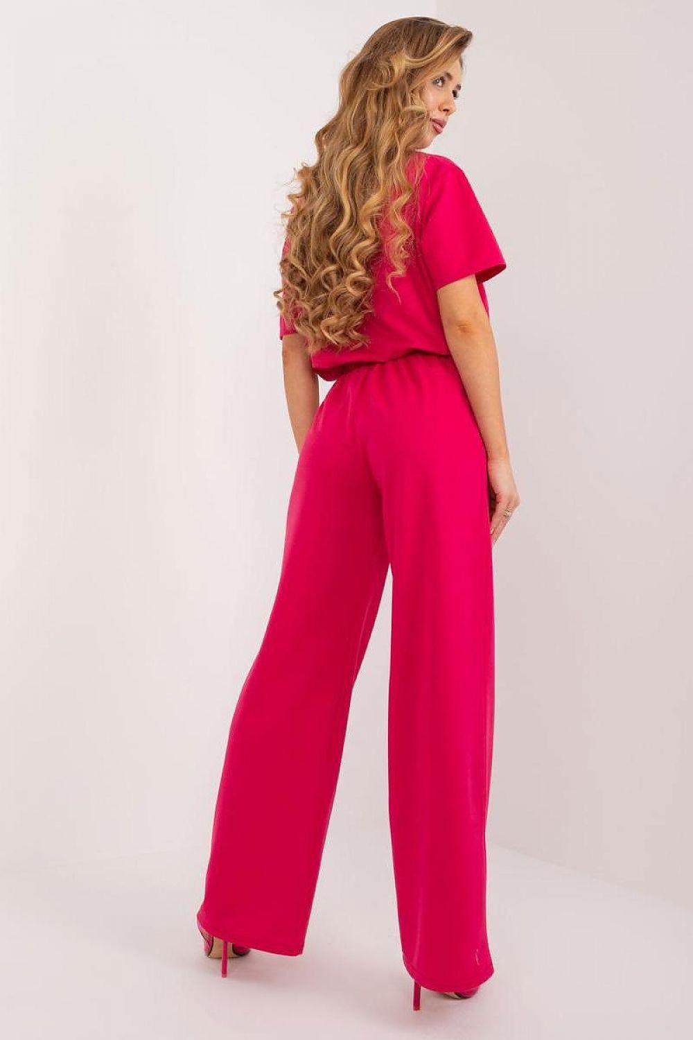 Women’s pink wide-leg trousers with gathered waist and long flared legs