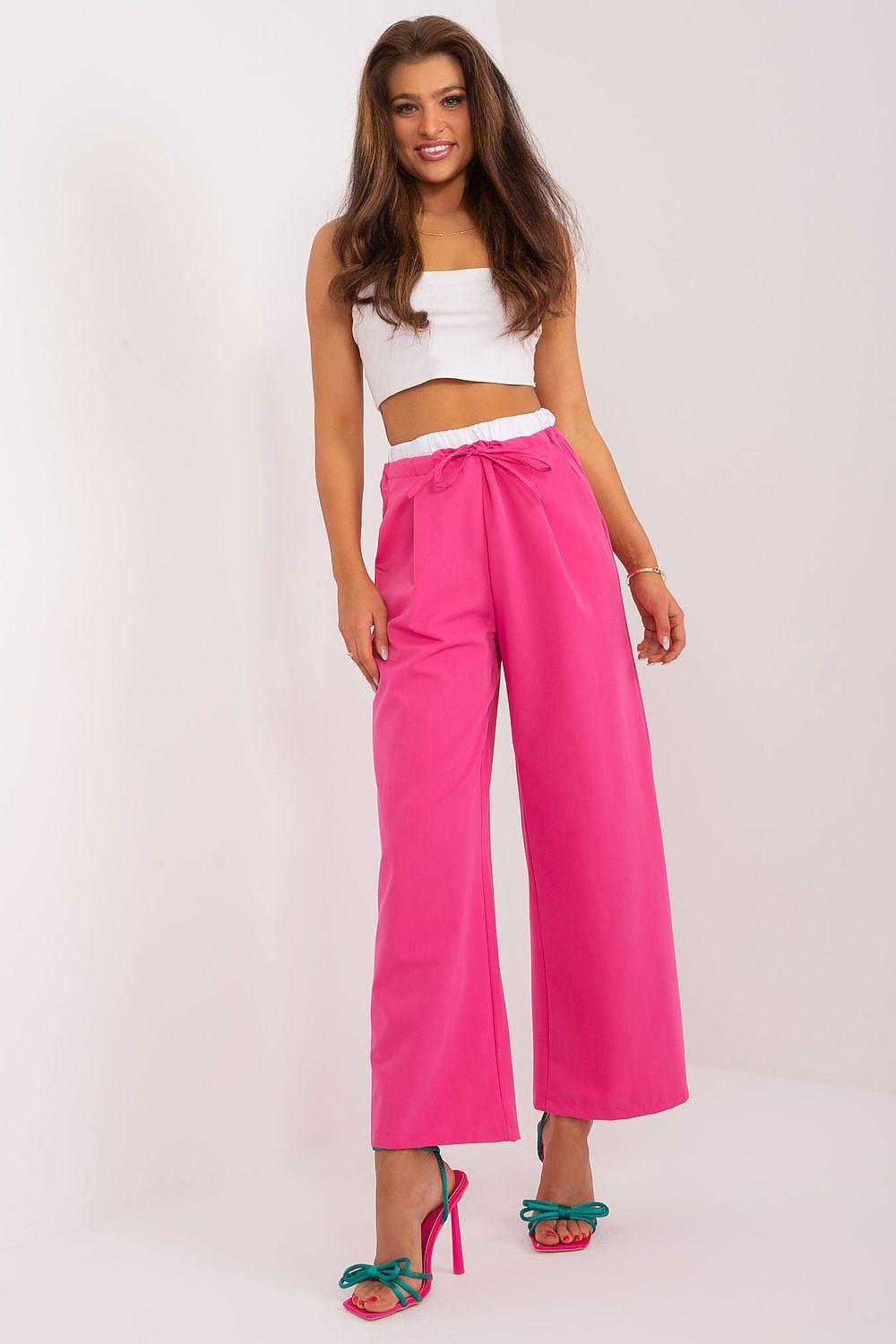 Women’s pink wide-leg trousers with drawstring waistband and straight wide legs