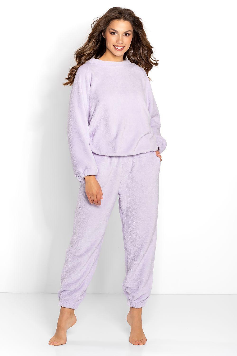 Women's violet tracksuit set with crewneck sweatshirt and cuffed jogger pants