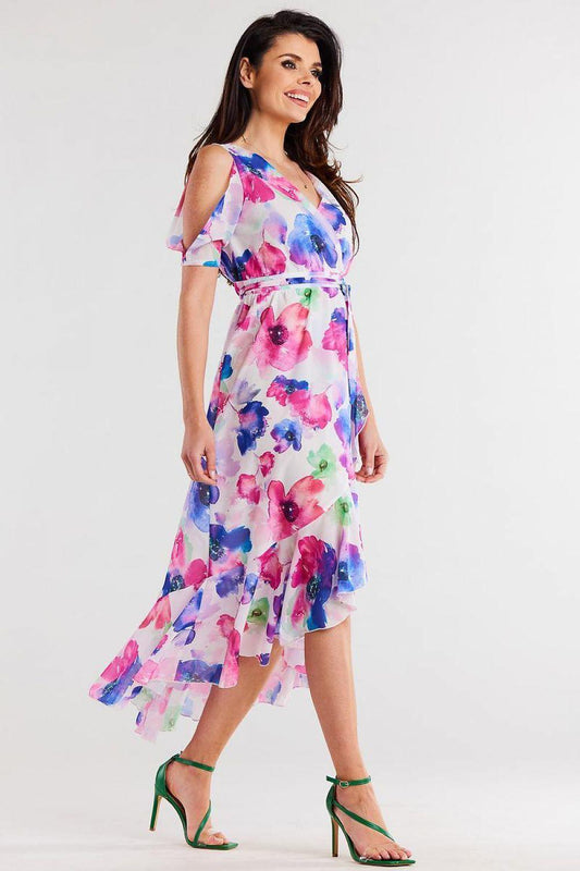 Daydress model 196709 awama floral V-neck wrap midi with layered ruffle skirt