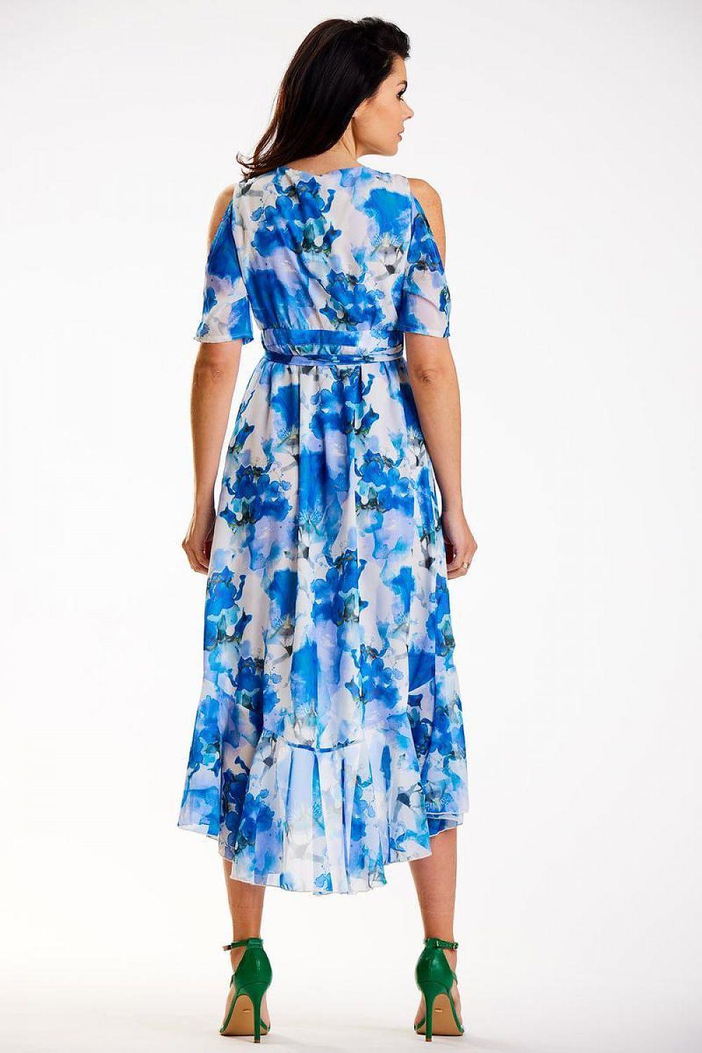 Blue floral daydress with short sleeves and waist belt