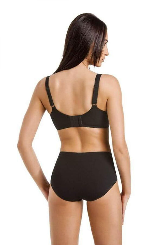Black nursing bra with adjustable straps and supportive back band