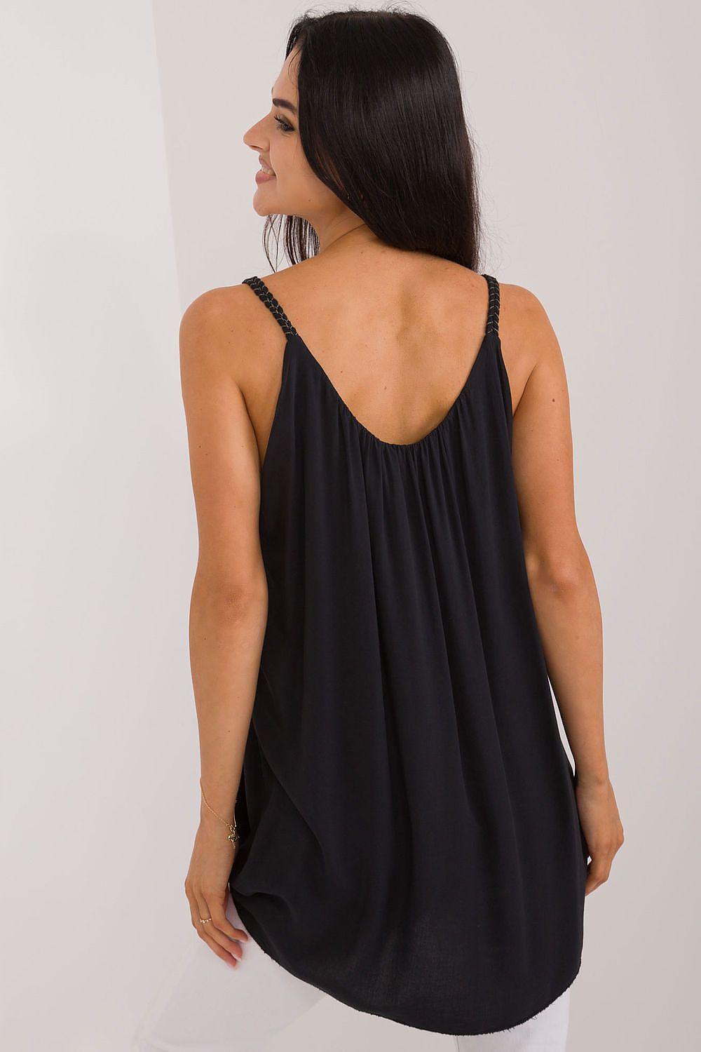 Och Bella sleeveless tunic top, black, low back with thin straps