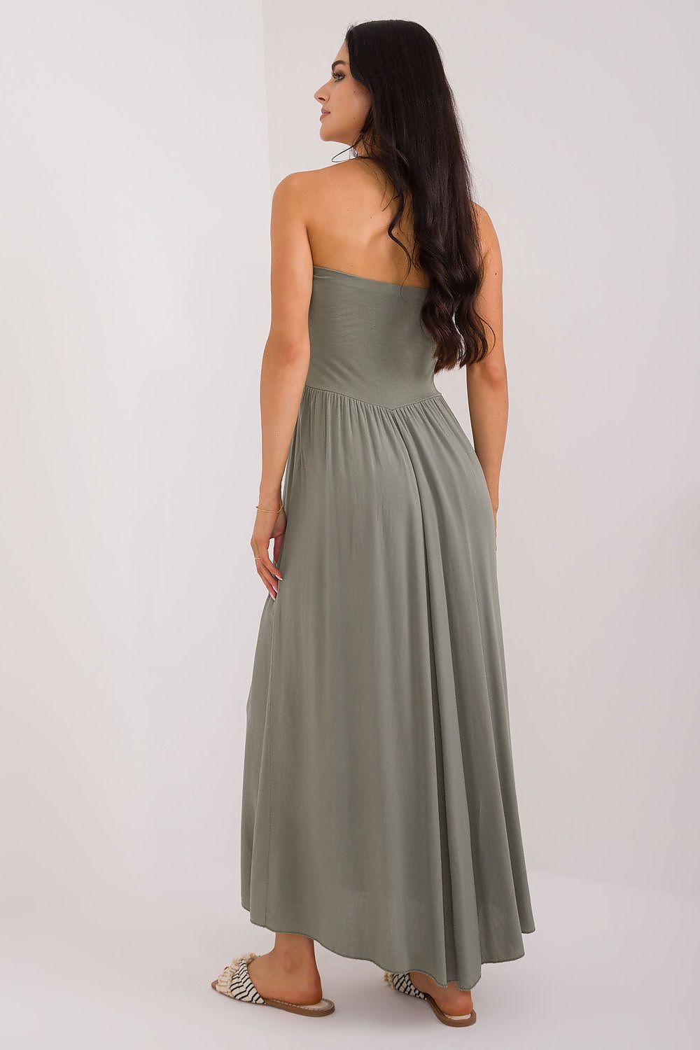 Olive green long maxi skirt with elastic waist and gathered full skirt