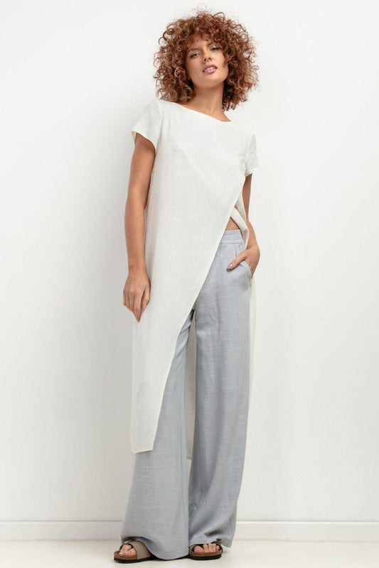 Tessita white tunic with diagonal drape front
