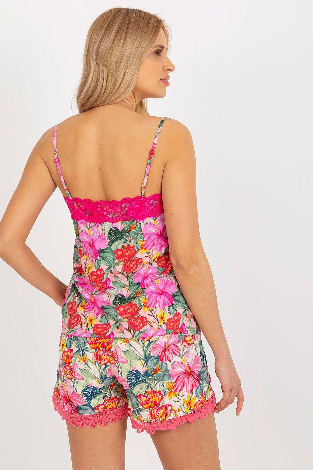 Floral cami top, back view, bright pink with tropical multicolor flower print and straps