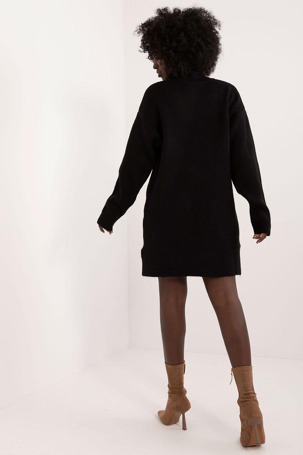 Badu daydress, black back view; high neck long sleeves, mini length