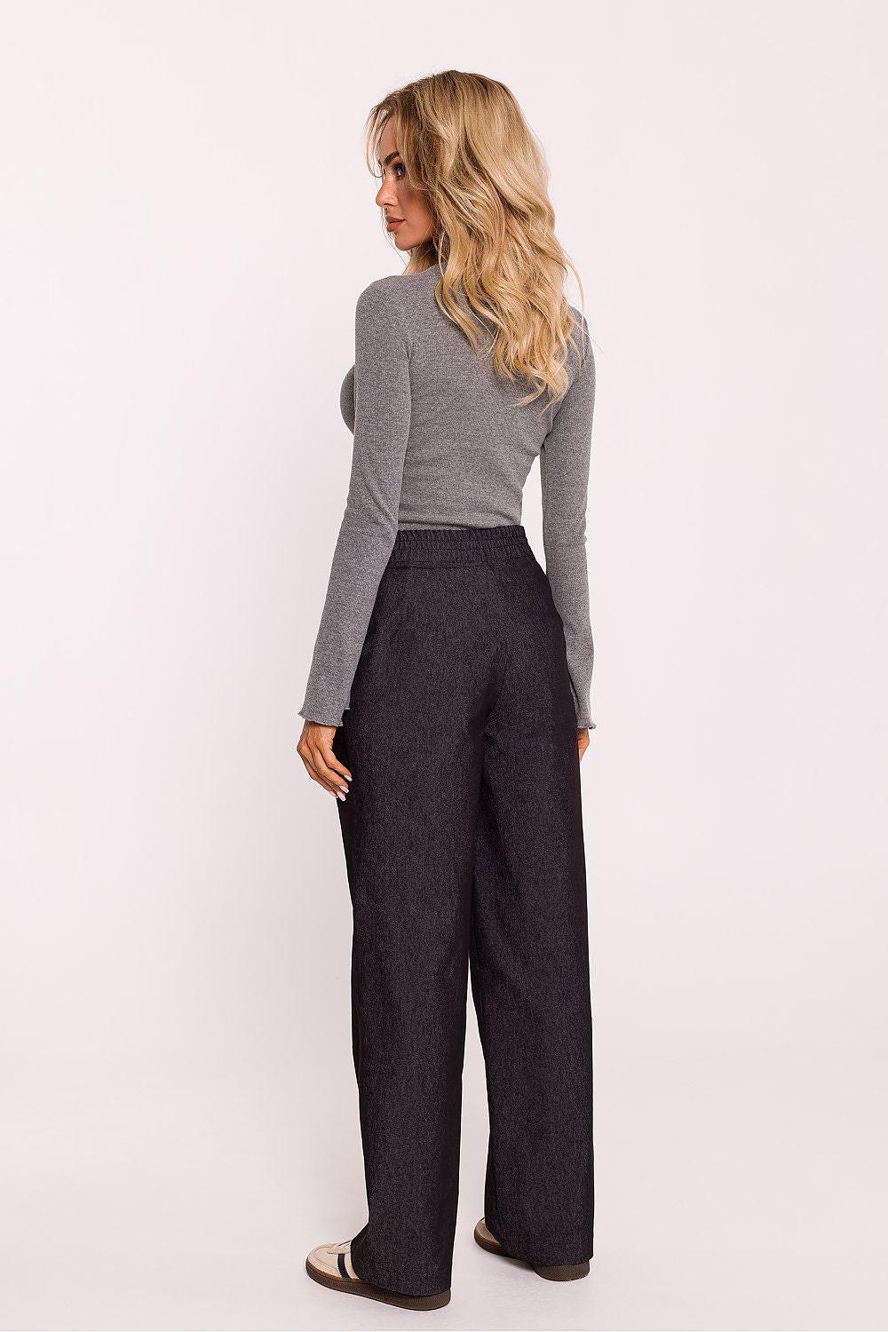 High-waisted wide-leg cotton trousers, grey, back view