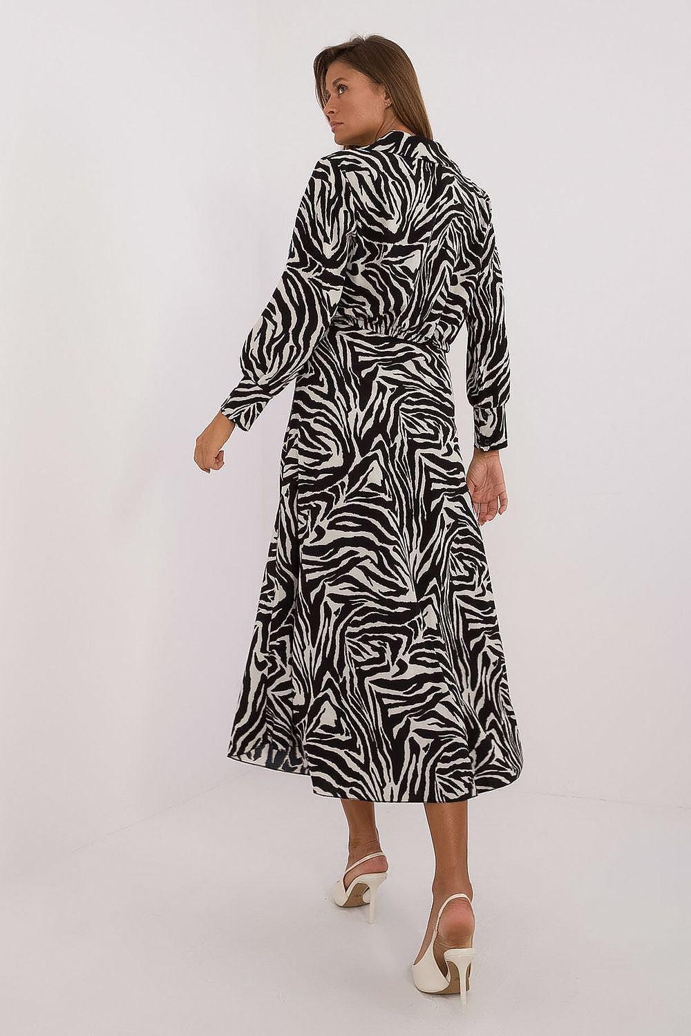 Zebra print midi skirt set with long-sleeve crop top and belt-tie waist