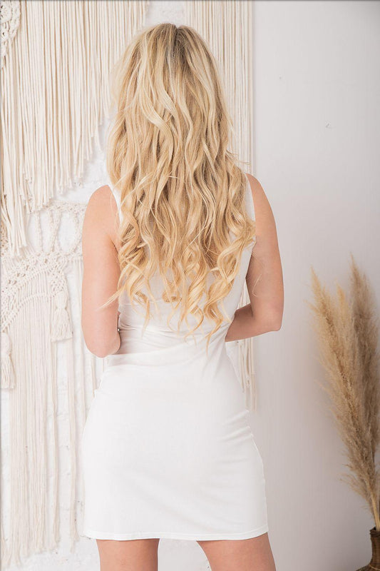 Kalimo lace-trim sleeveless mini dress, back view, white