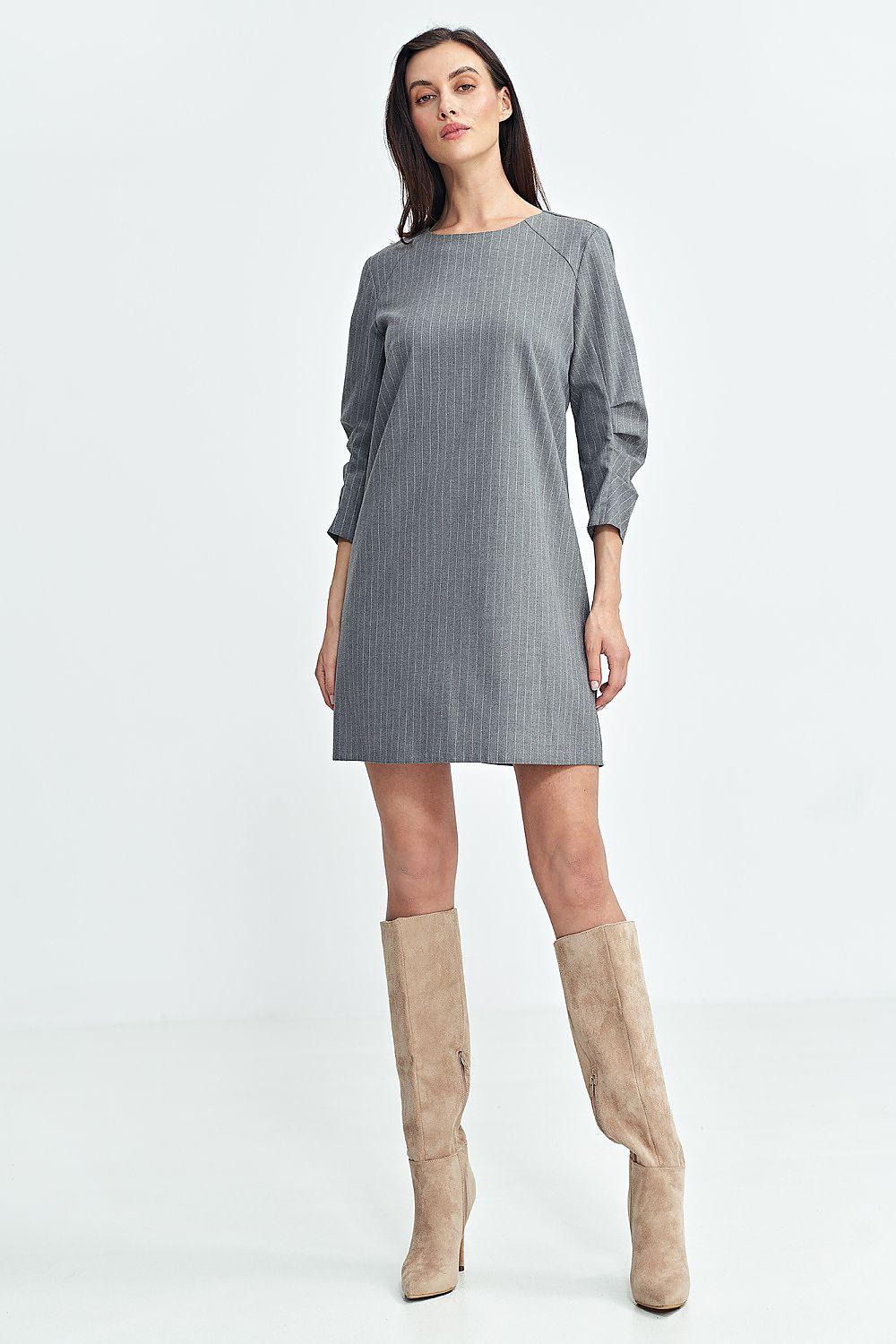 Nife grey daydress with vertical pinstripe and three-quarter sleeves