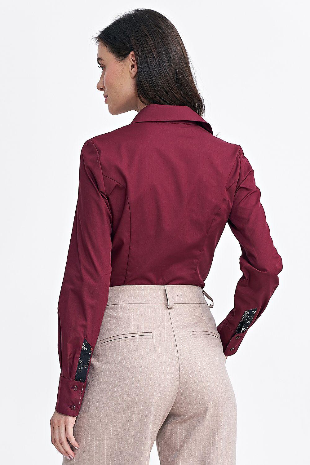 Burgundy long sleeve shirt with stand collar and back yoke seam