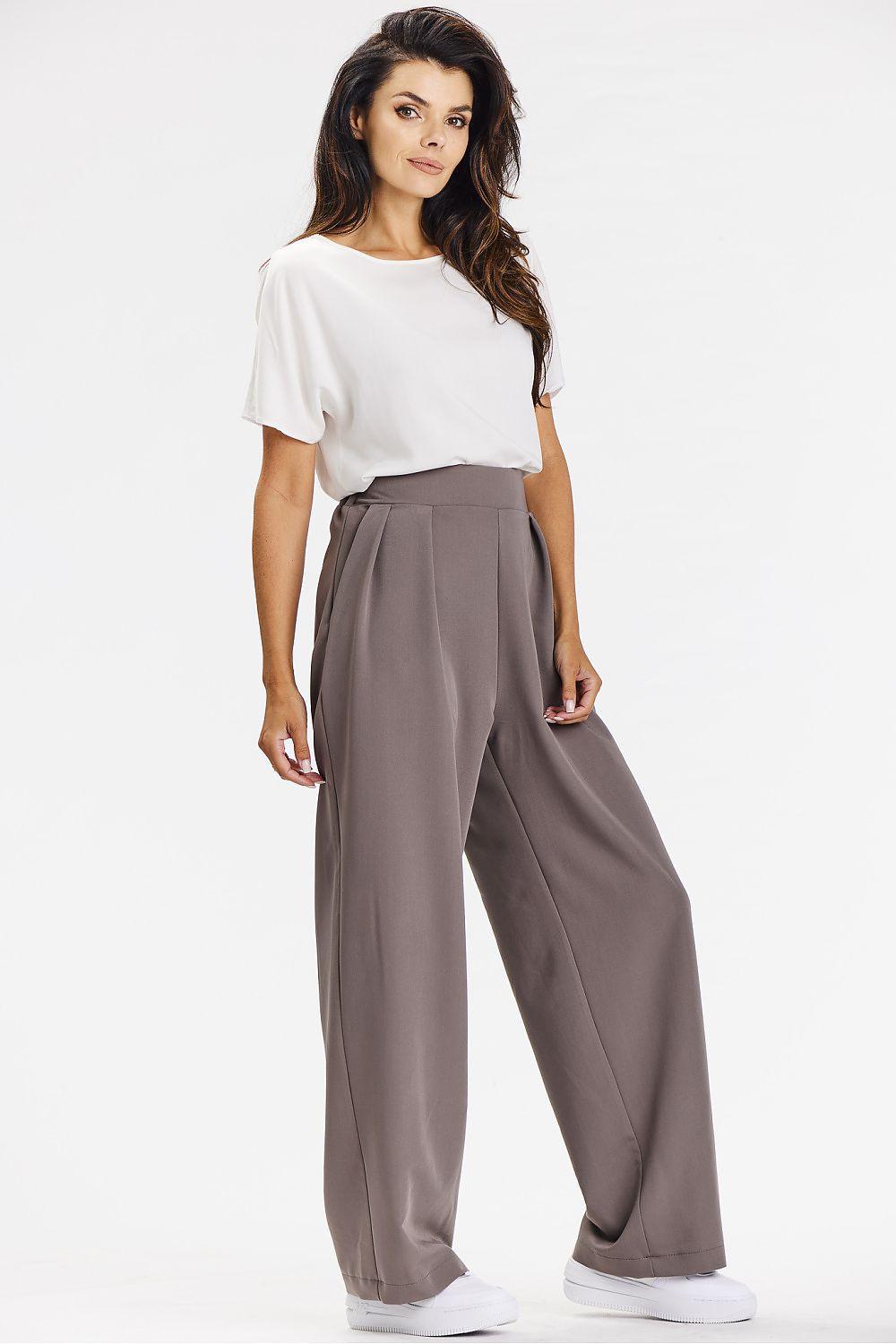 Women's high-waisted wide-leg trousers, medium taupe gray