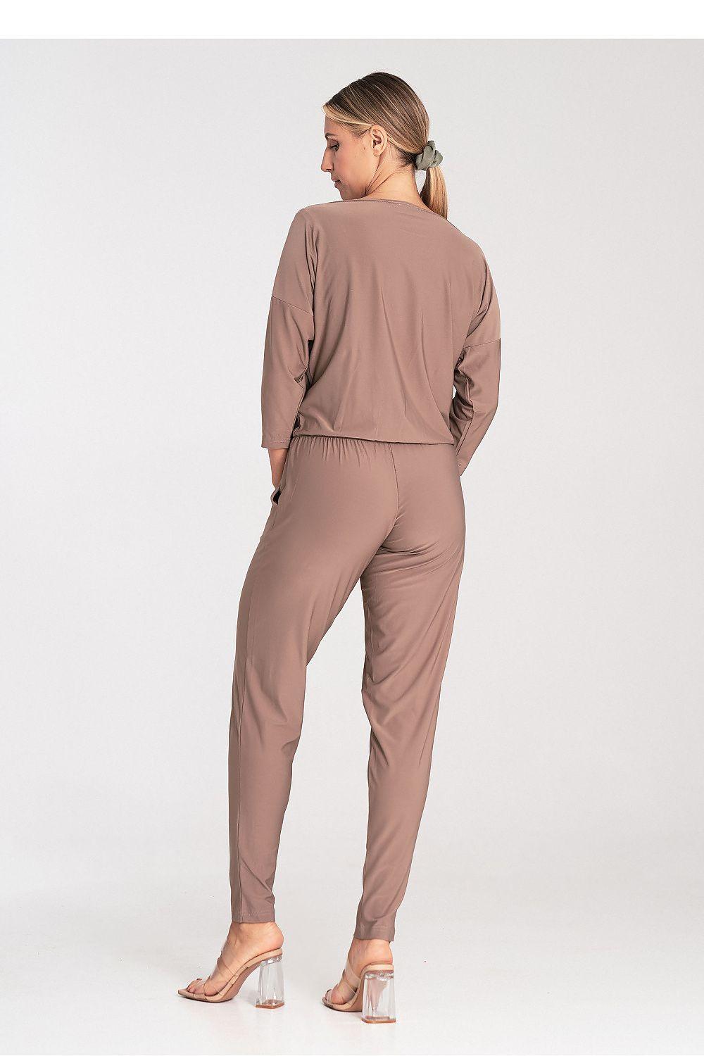 Figl beige lounge suit: elastic waist drawstring pants, back view