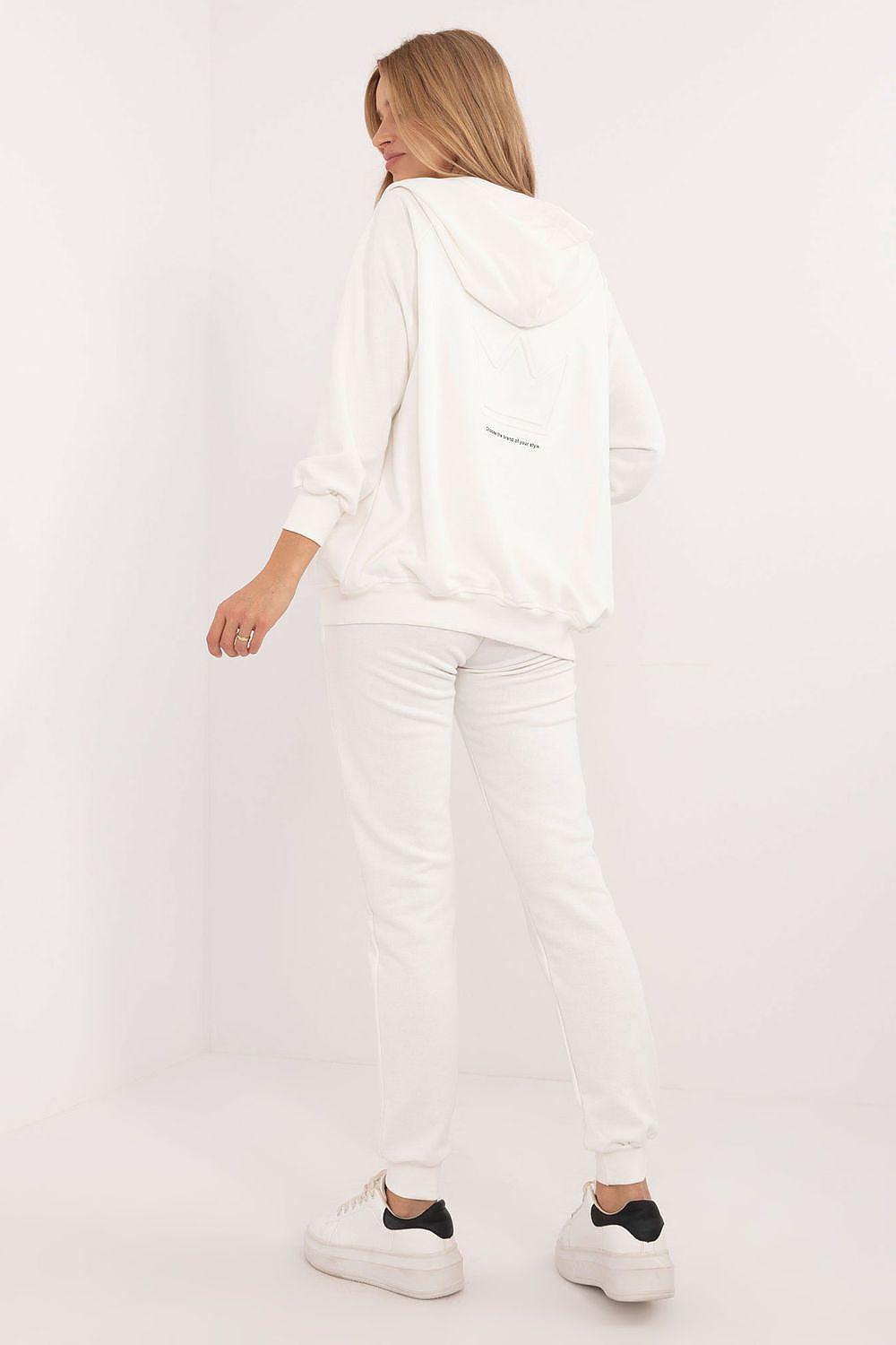 White back of zip-up hoodie and jogger set with hood and tapered jogger legs