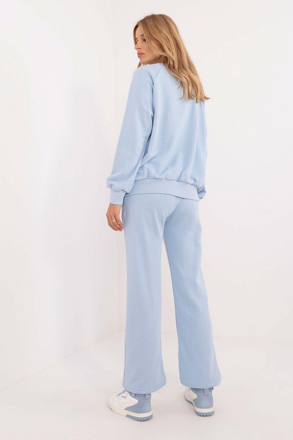 Light blue sweatshirt and matching wide-leg pants 2-piece lounge set, side view