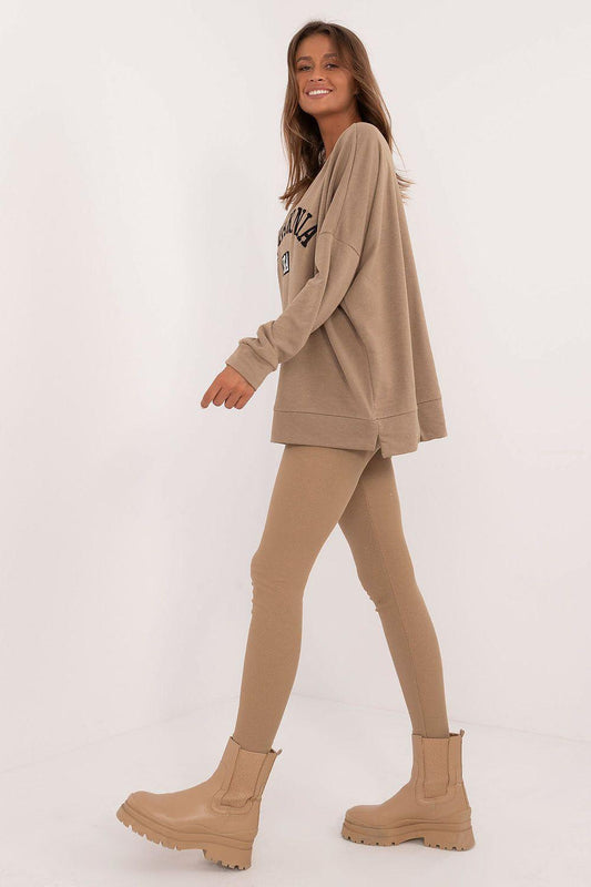 Beige sweatshirt and leggings set, California USA chest graphic