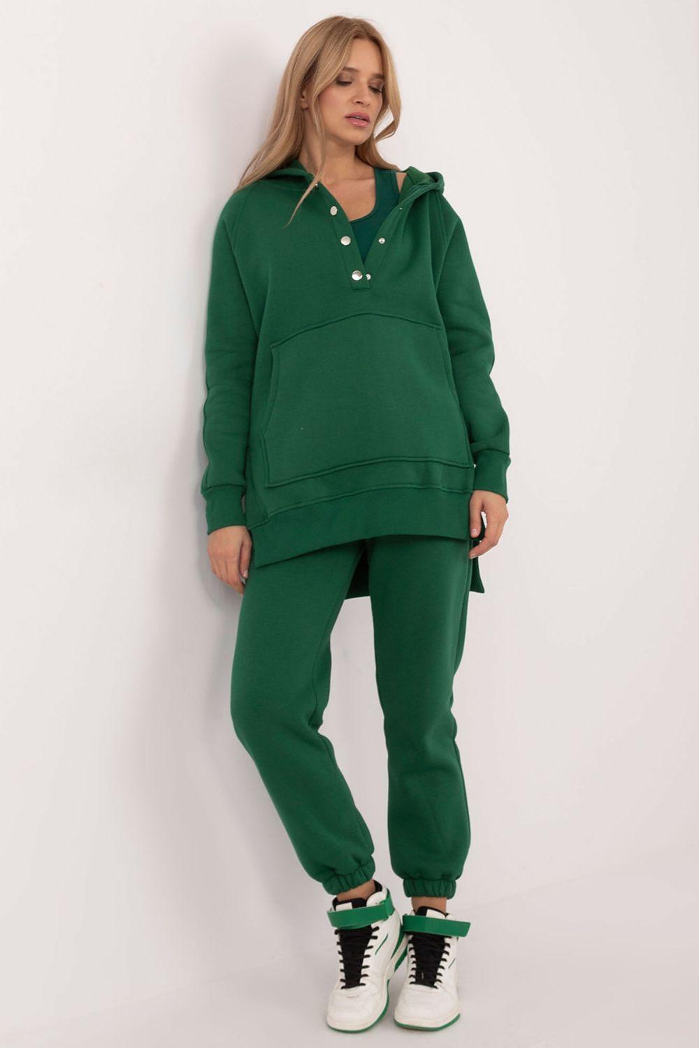 Green button-front hooded sweatshirt and jogger pants set