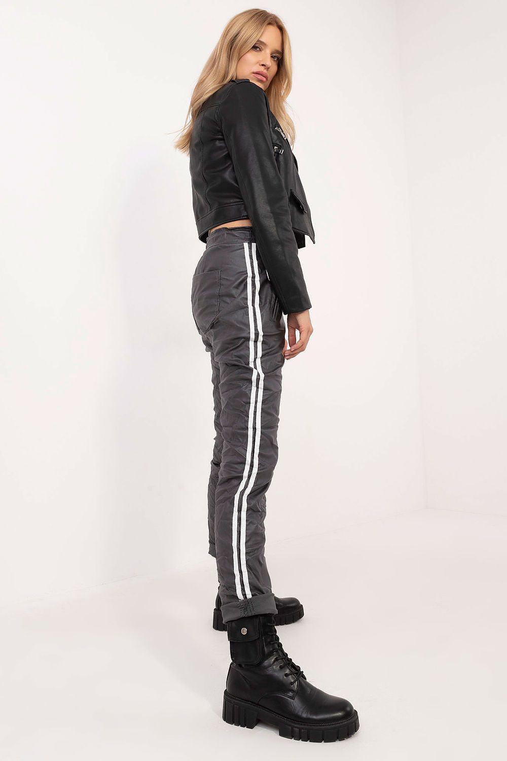 Women utility trousers in dark grey with white side stripe and drawstring waist