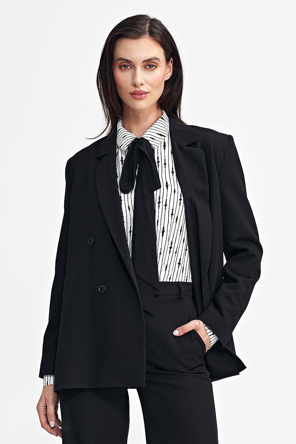 Nife oversized black double-breasted blazer front view with notch lapels