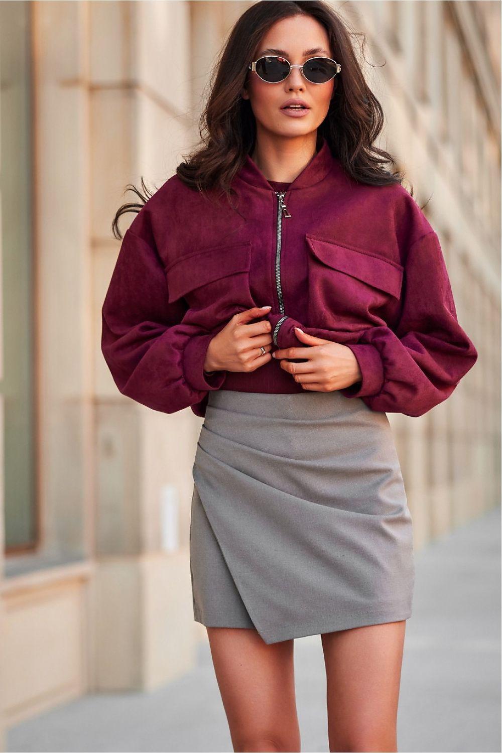 Grey asymmetrical overlap skort with layered front and straight short skirt