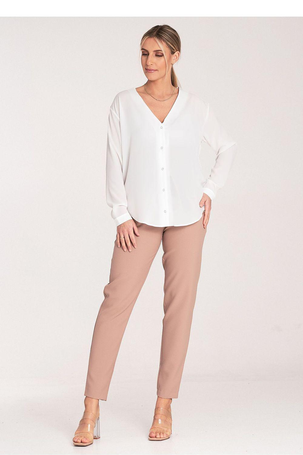 Women’s beige trousers with tie-belt waistband and tapered leg, ankle length