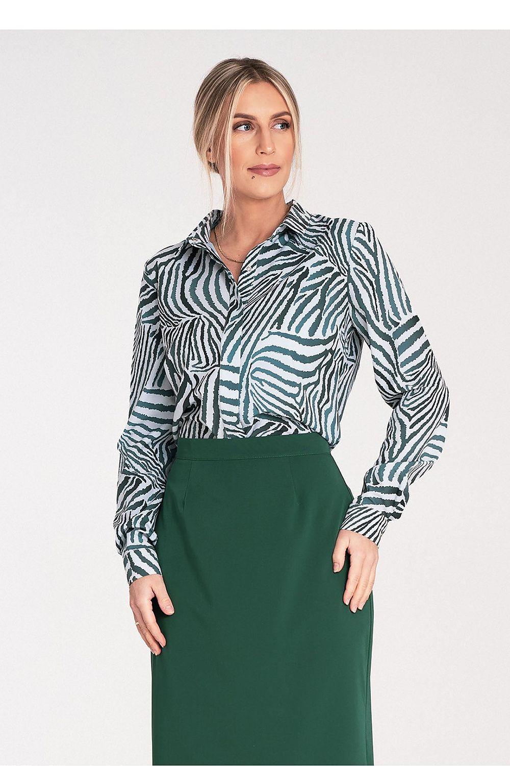 Zebra-print long sleeve button-up shirt with pointed collar and button cuffs