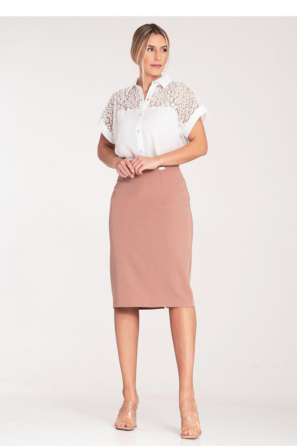 Figl white short-sleeve shirt with leopard-pattern yoke and button-front closure