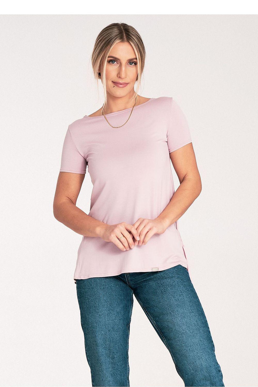Figl blouse in light pink, short sleeves, round neckline, straight hem