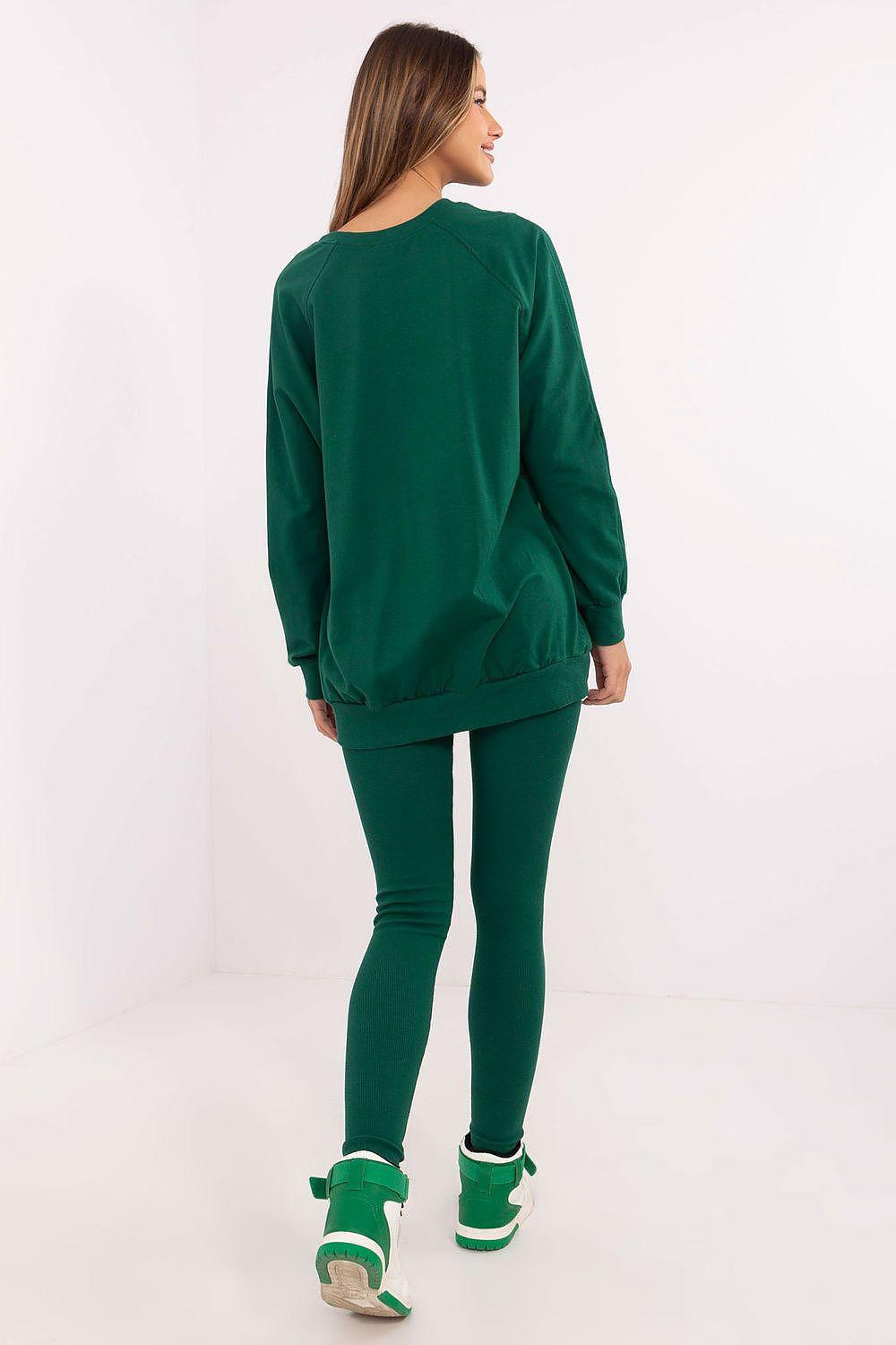 Green sweatshirt and leggings set, crewneck sweatshirt back and slim leggings