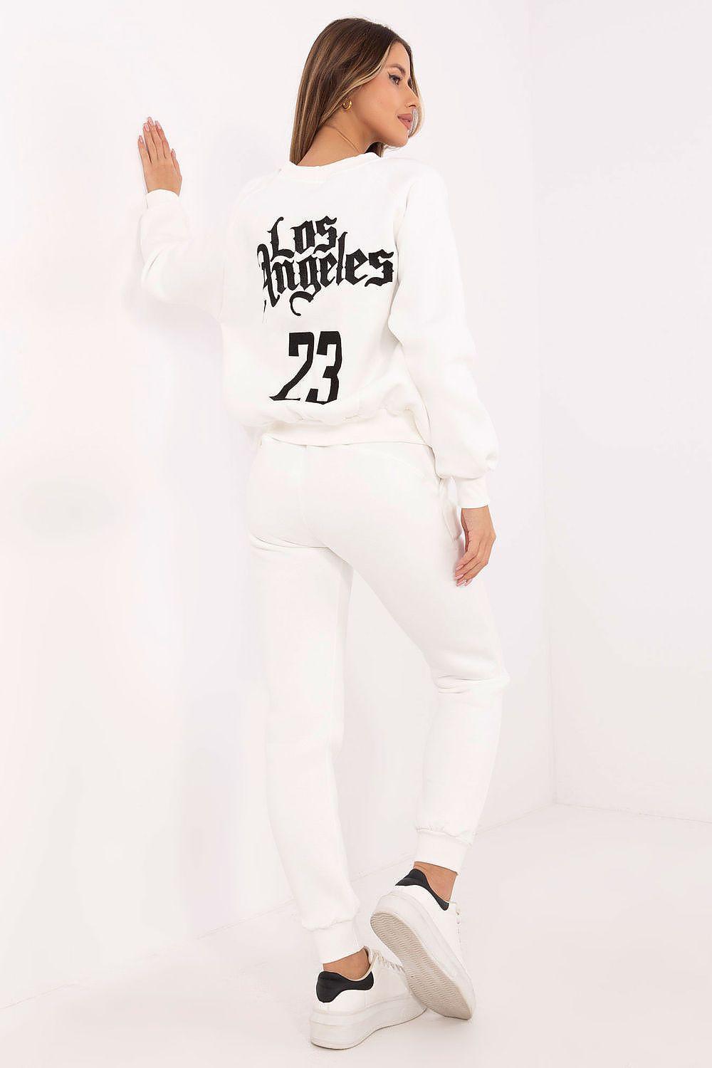 White hoodie and jogger set with Los Angeles and 23 print on back
