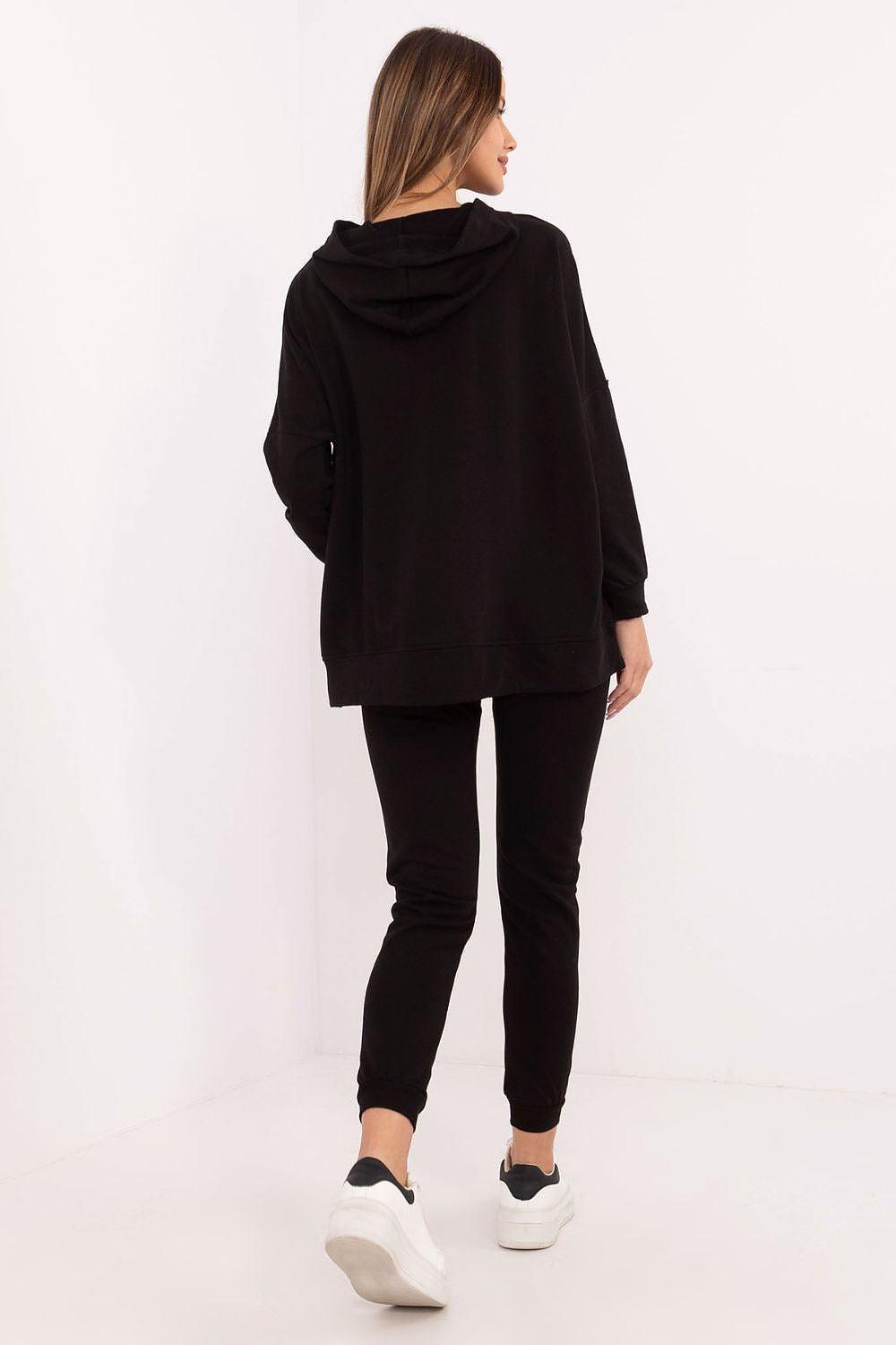 Black hoodie and jogger set, back view of hooded top with joggers