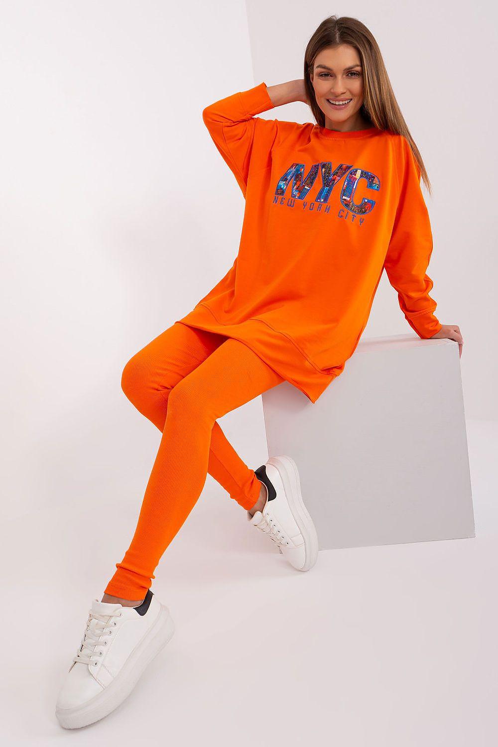 Orange sweatshirt and leggings set with NYC graphic, relaxed fit sweatshirt
