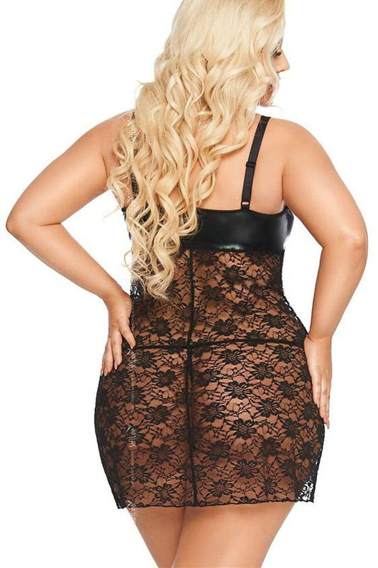Black lace mini dress, crisscross back straps and open back