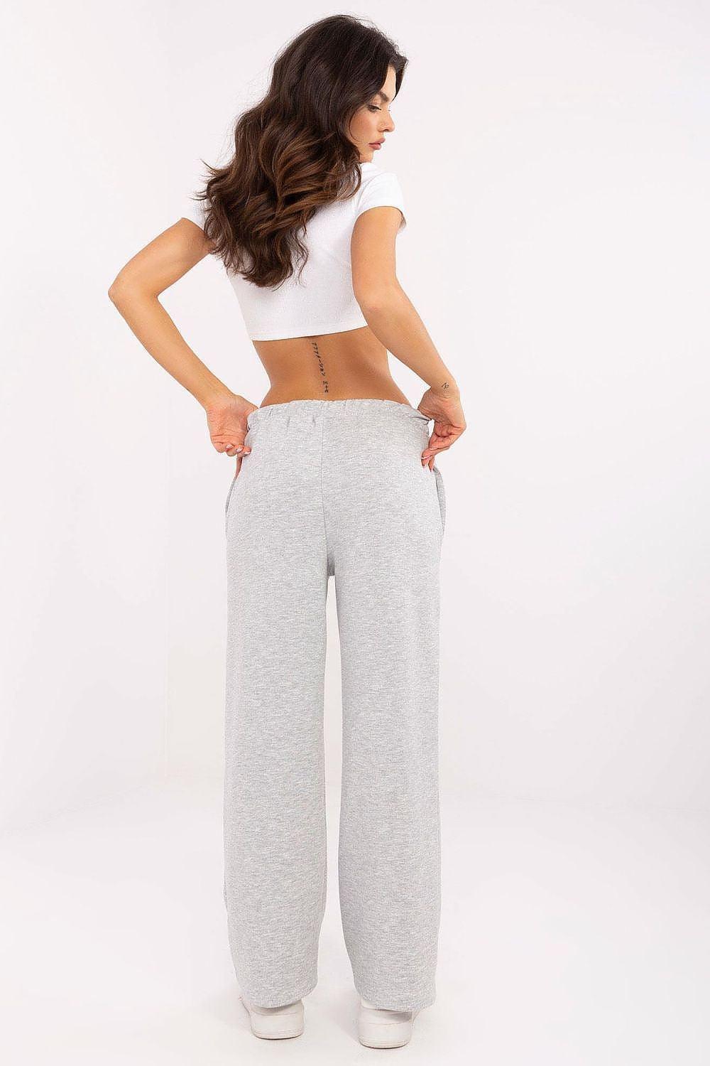 High-waist grey tracksuit trousers, wide leg, back view
