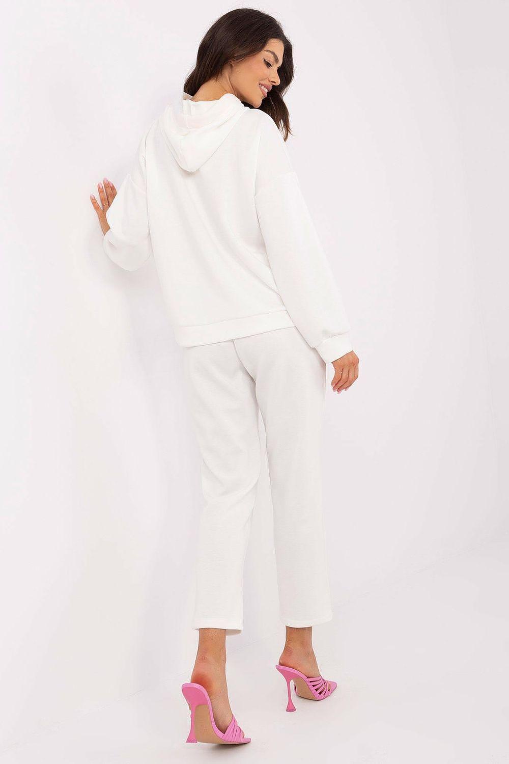 White hoodie and jogger pants set, back view with hood and cuffs