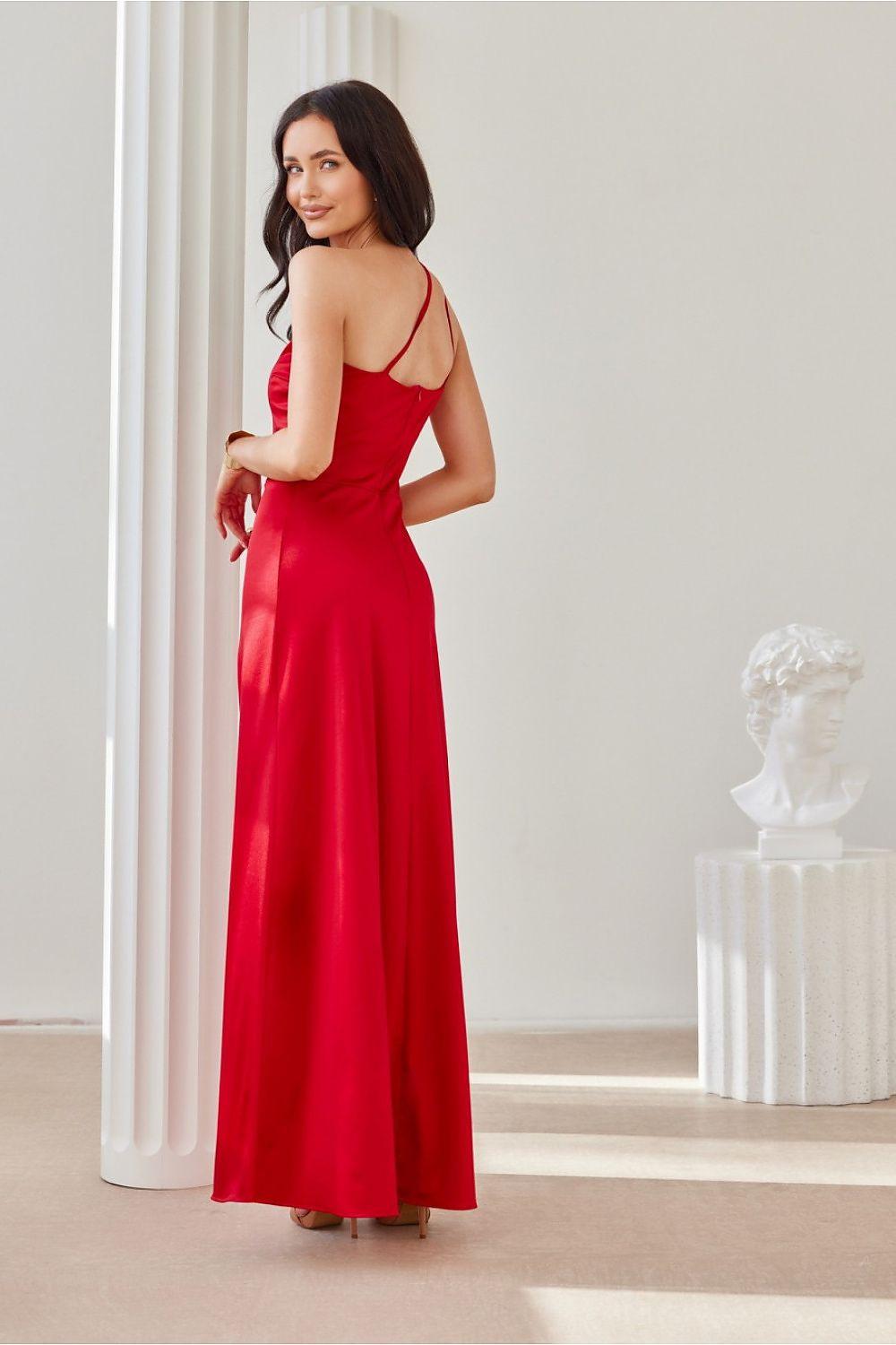 Roco Fashion 206060 long red dress, sleeveless, V-back, fitted waist, maxi length