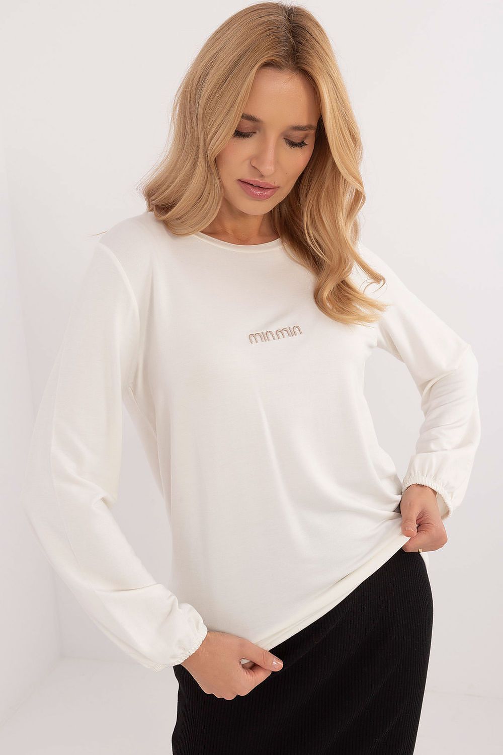 Blouse with long sleeves and crew neckline, relaxed fit