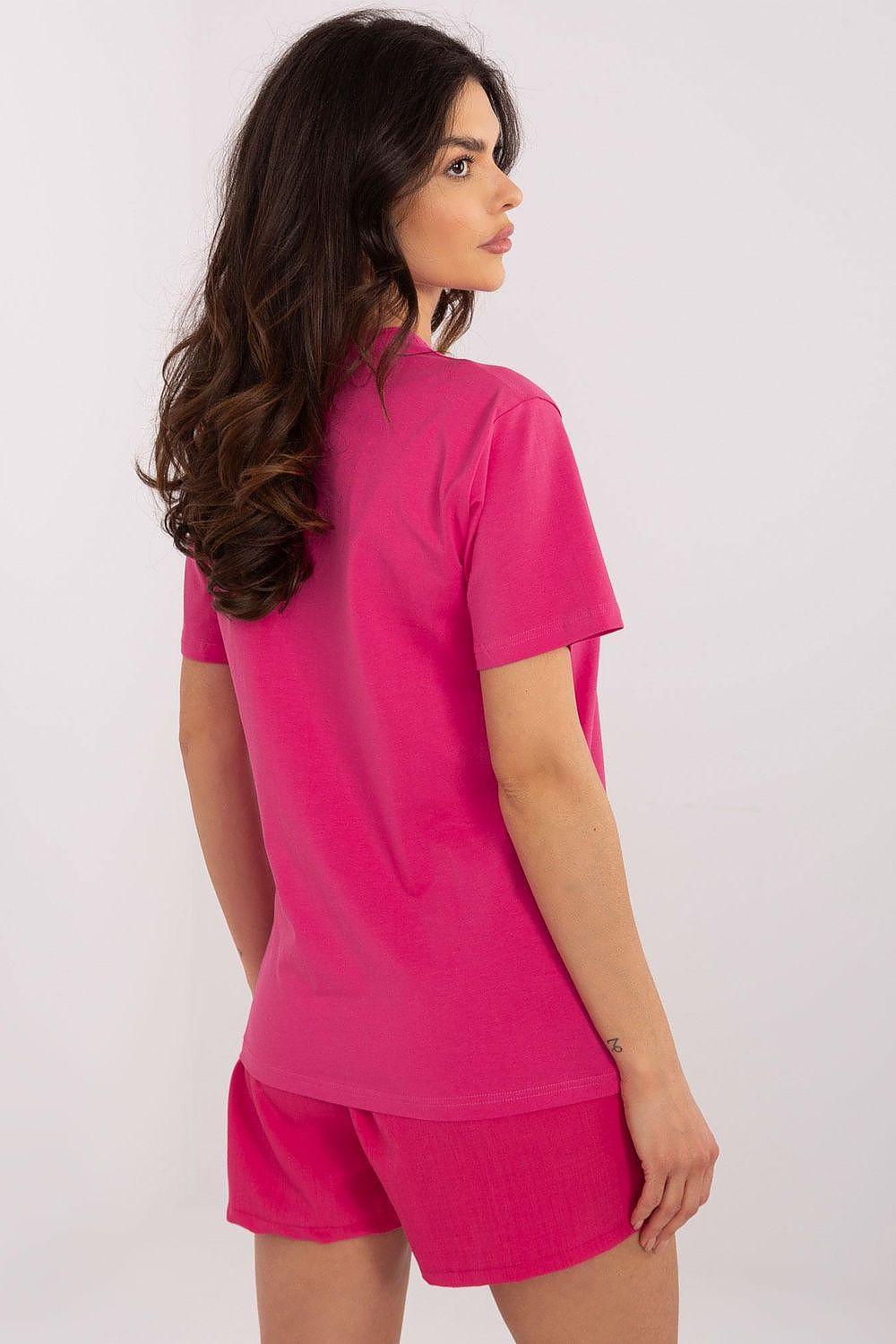 Women's pink T-shirt, plain back view, short sleeves and round neckline