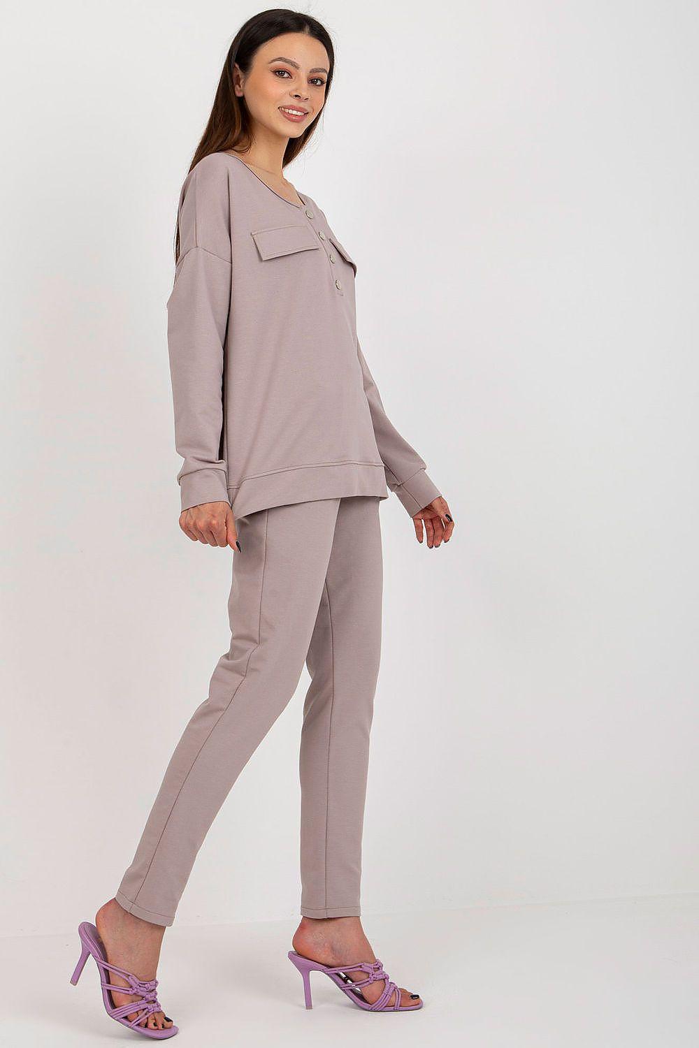 Women's cotton tracksuit set, mauve long-sleeve top with chest pockets and slim joggers