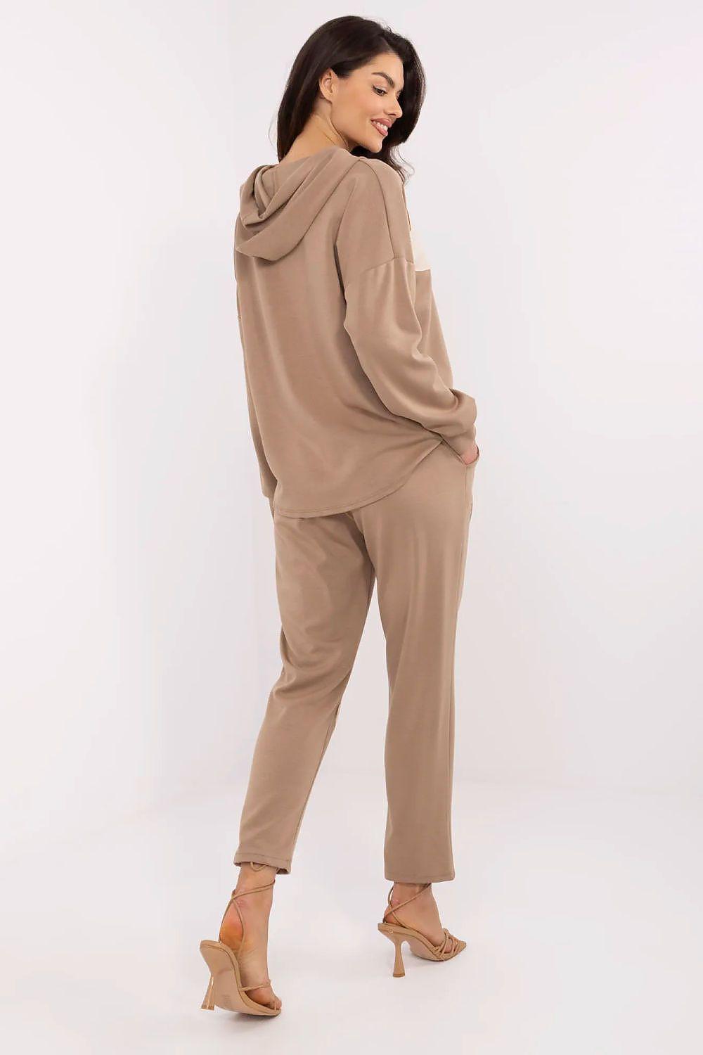 Beige two-piece lounge set, hooded sweatshirt and jogger pants with heart details
